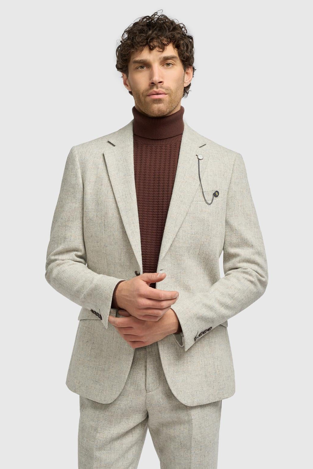 CAVANI – Thomas Pearl Grey Wool Rich Herringbone Jacket