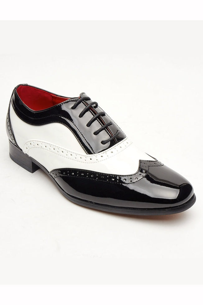BLACK & WHITE SHINY GATSBY LACE UP BROGUES