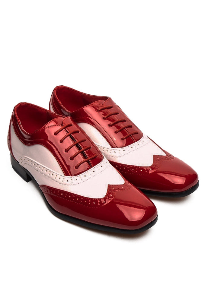 Red & White Patent Wingtip Oxford Dress Shoes – Faux Leather with Leather Lining