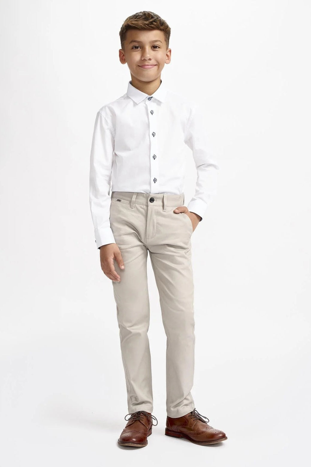 Cavani – Boys Cotton Chinos Trousers in Slate Beige