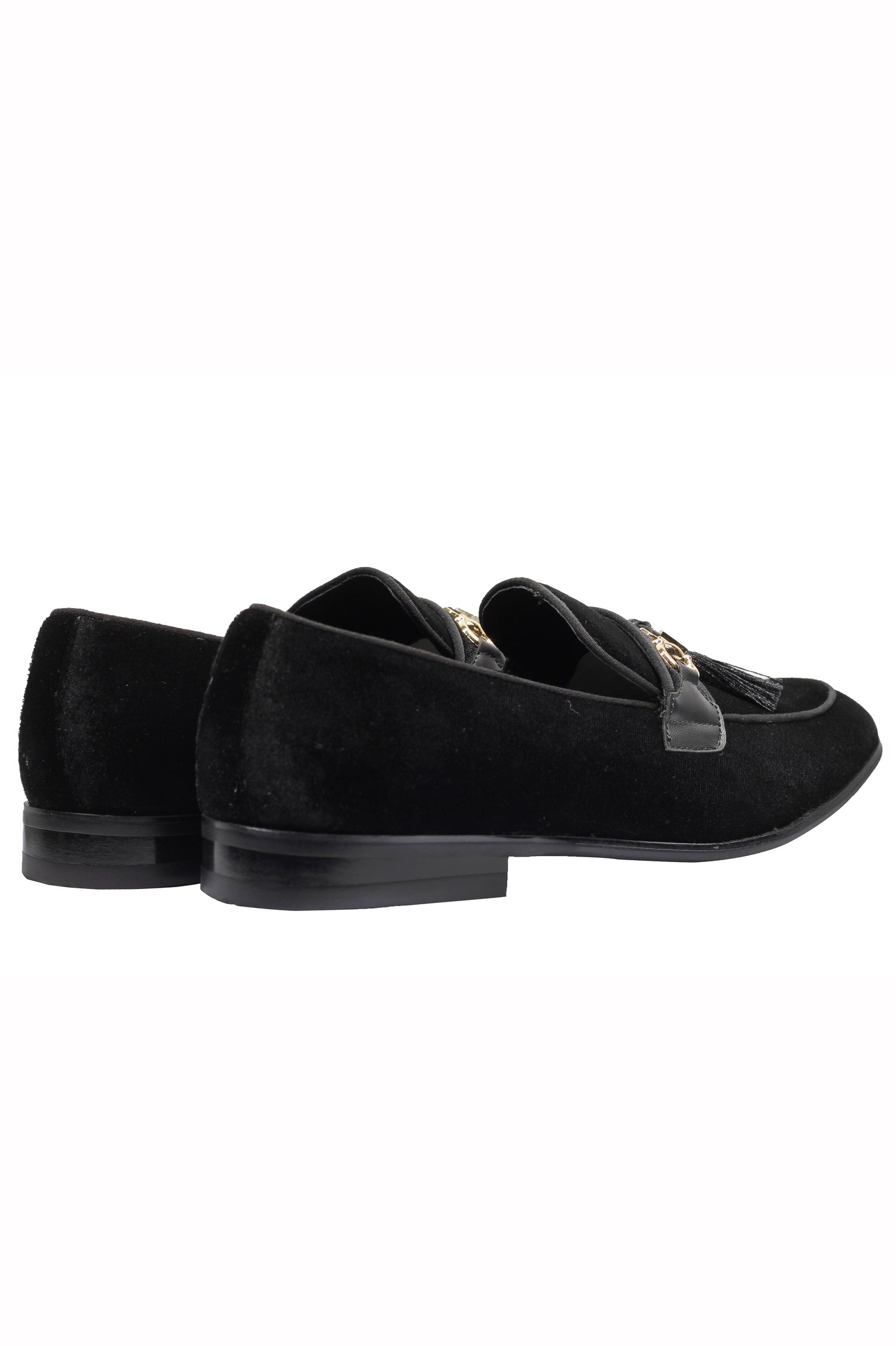 BLACK VELVET TASSEL LOFERS METAL SNAFFLE BUCKLE