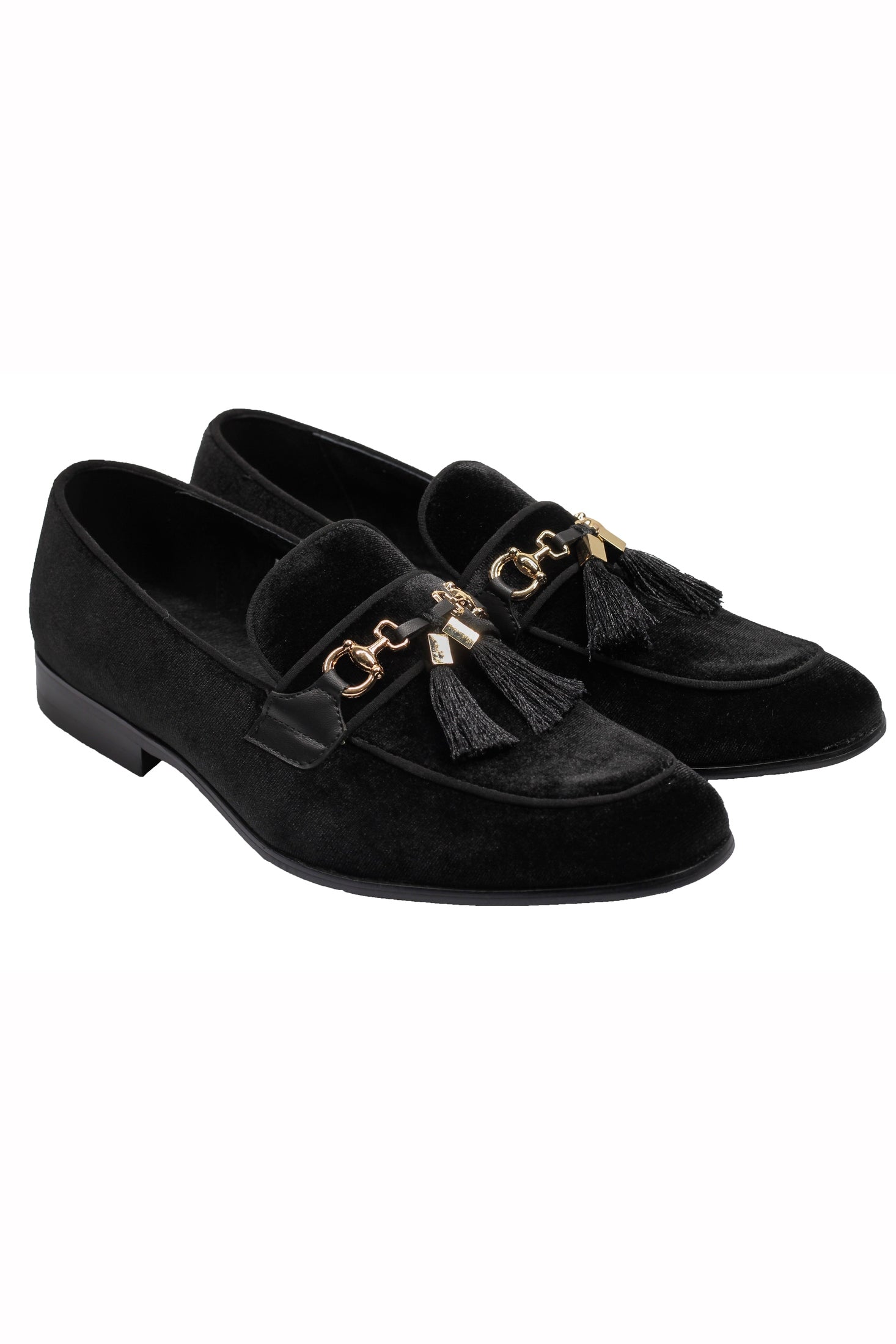 BLACK VELVET TASSEL LOFERS METAL SNAFFLE BUCKLE