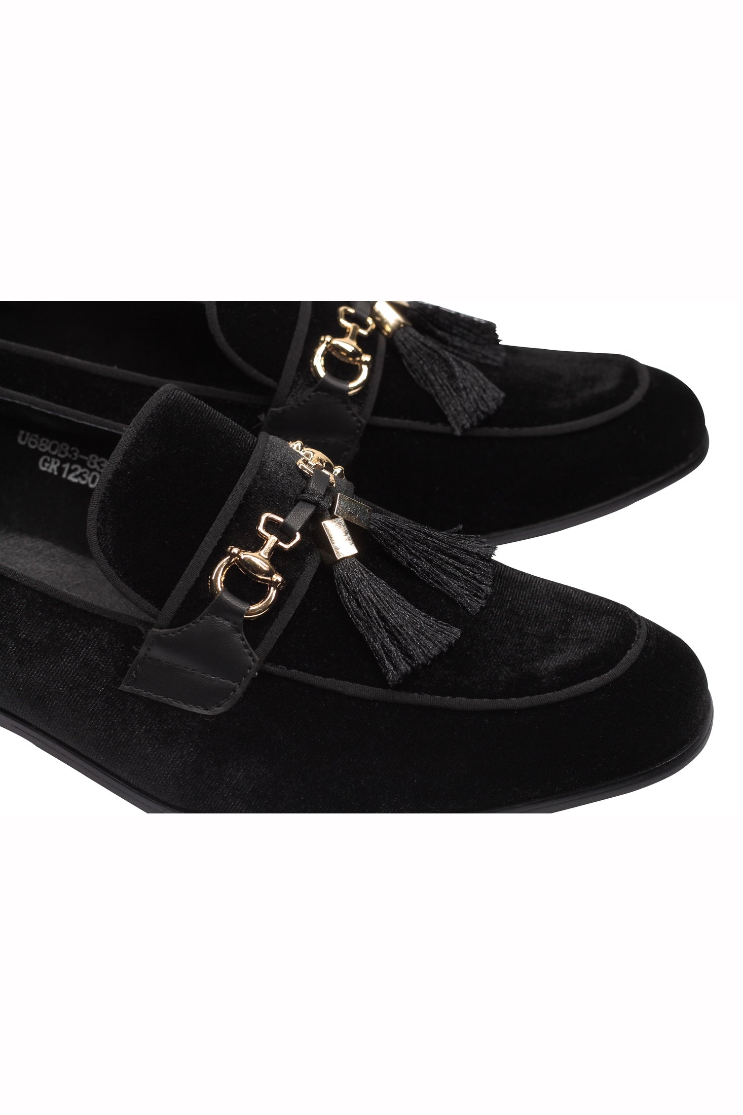 BLACK VELVET TASSEL LOFERS METAL SNAFFLE BUCKLE