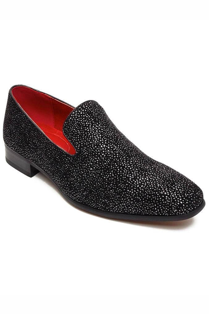 BLACK LEATHER LINED SILVER GLITTER PARTY LOAFERS