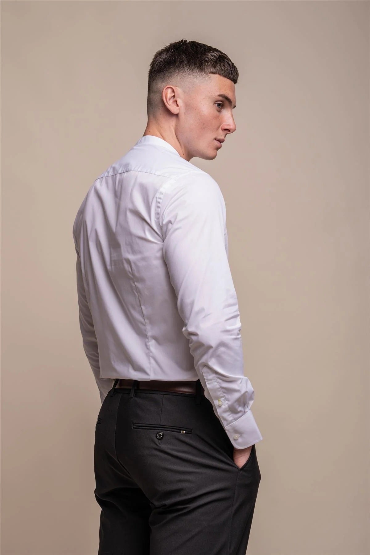 Cavani – Nicalo White Cotton Grandad Collar Shirt