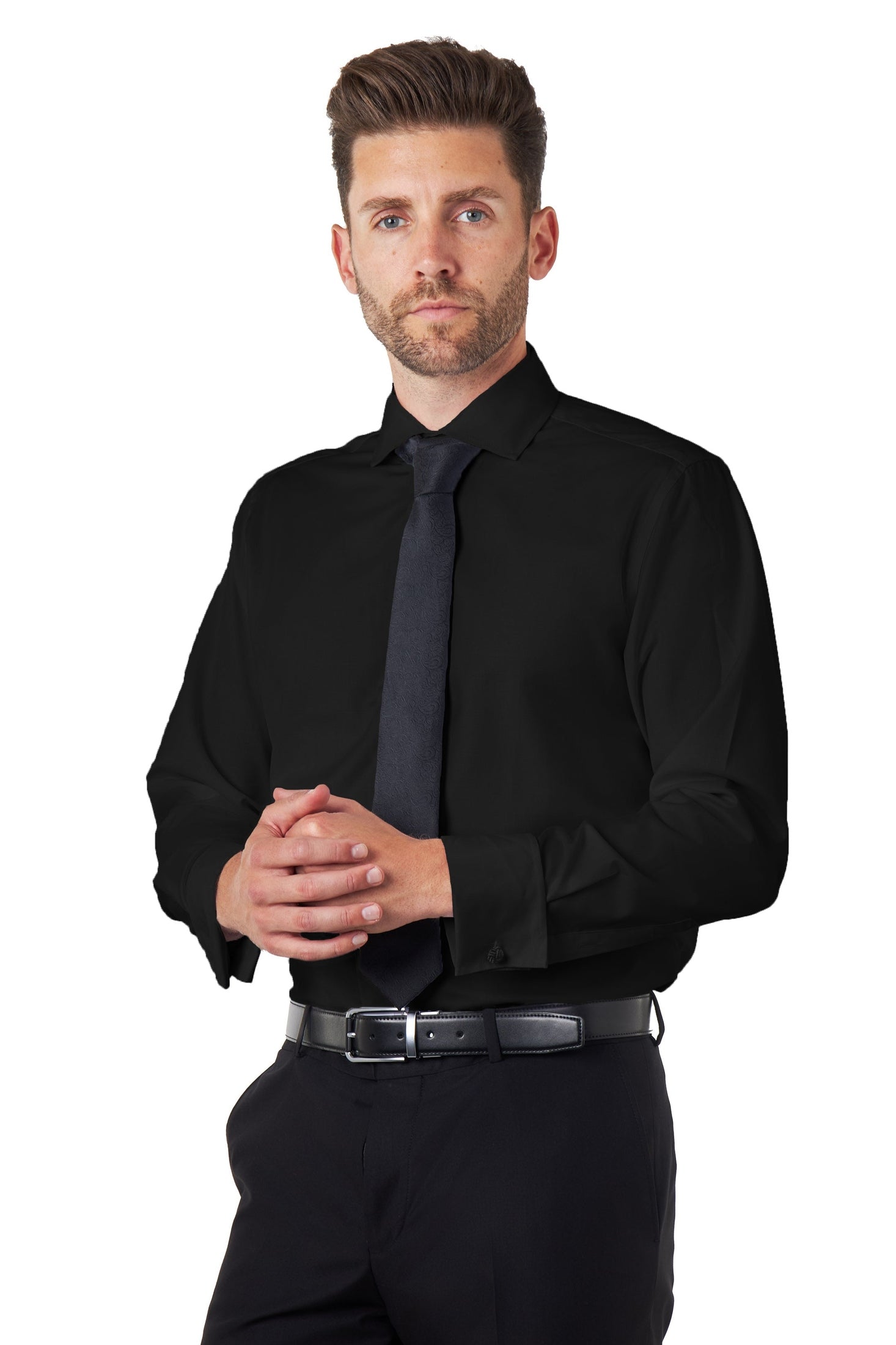 BLACK SHIRT WITH DOUBLE CUFFLINKS