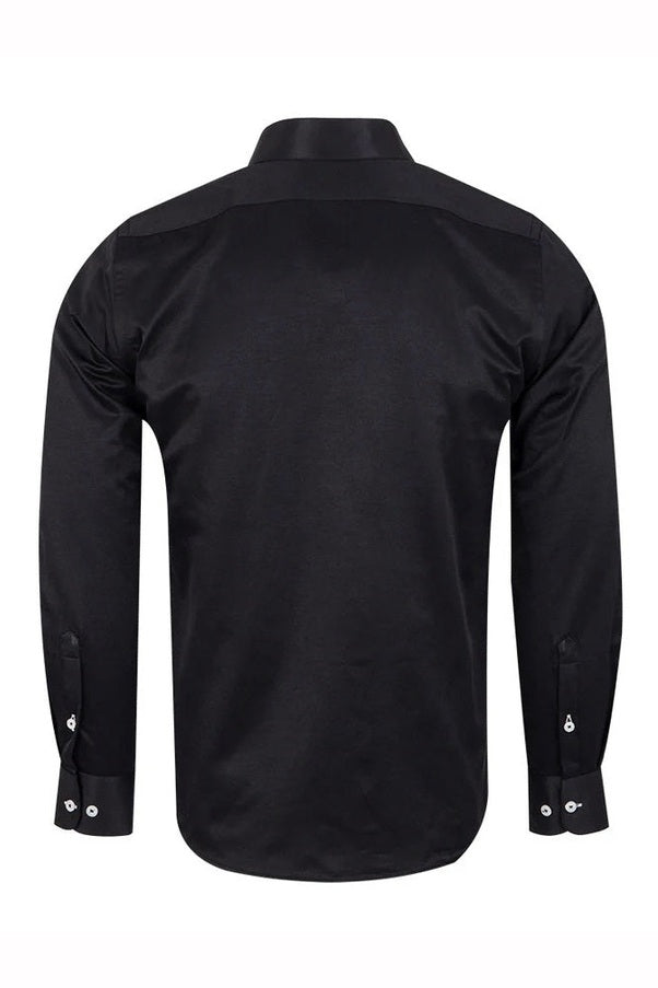 CLASSIC BLACK DRESS SHIRT PENNY COLLAR PIN BAR WITH CHAIN