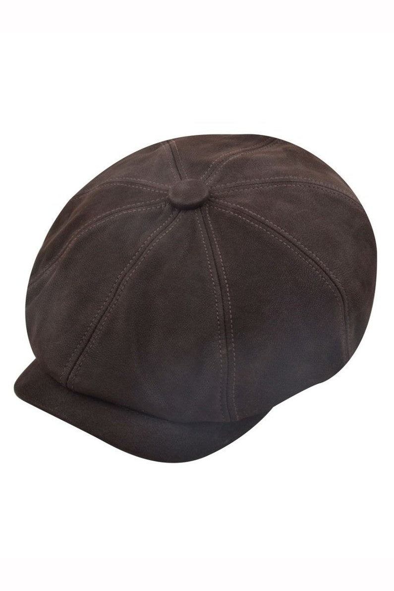 BROWN REAL LEATHER BAKERBOY FLAT CAP