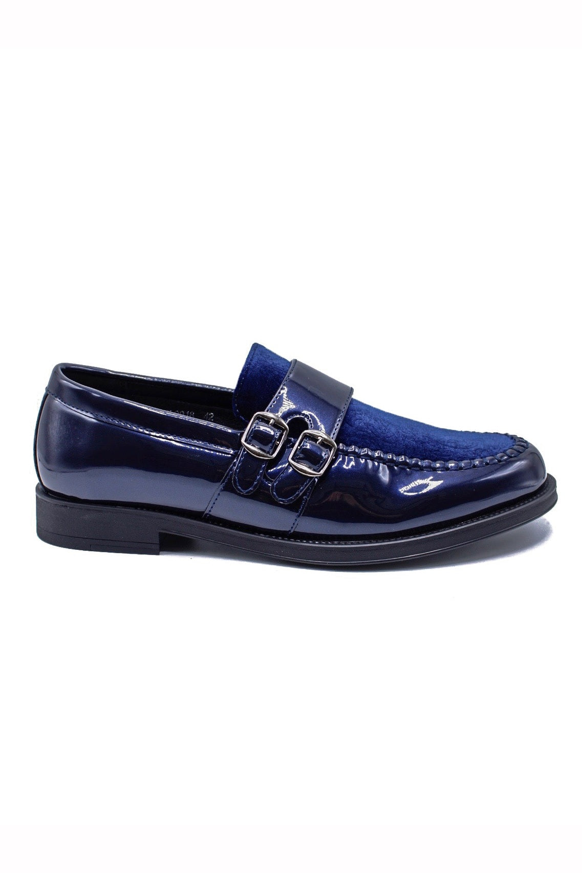 NAVY PATENT SHINY DOUBLE MONK SHOES