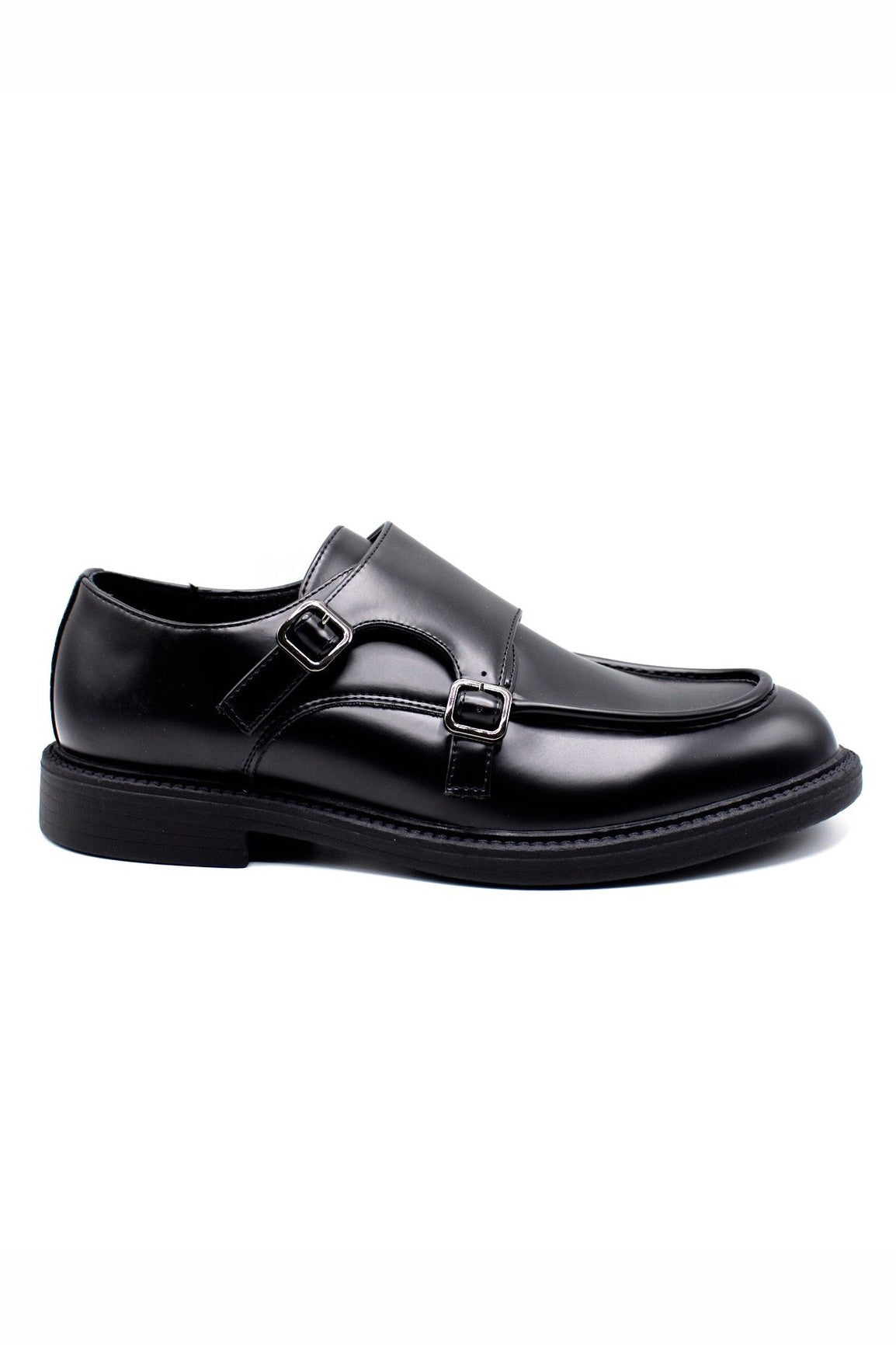 Men’s Black Double Monk Strap Moc Toe Shoes