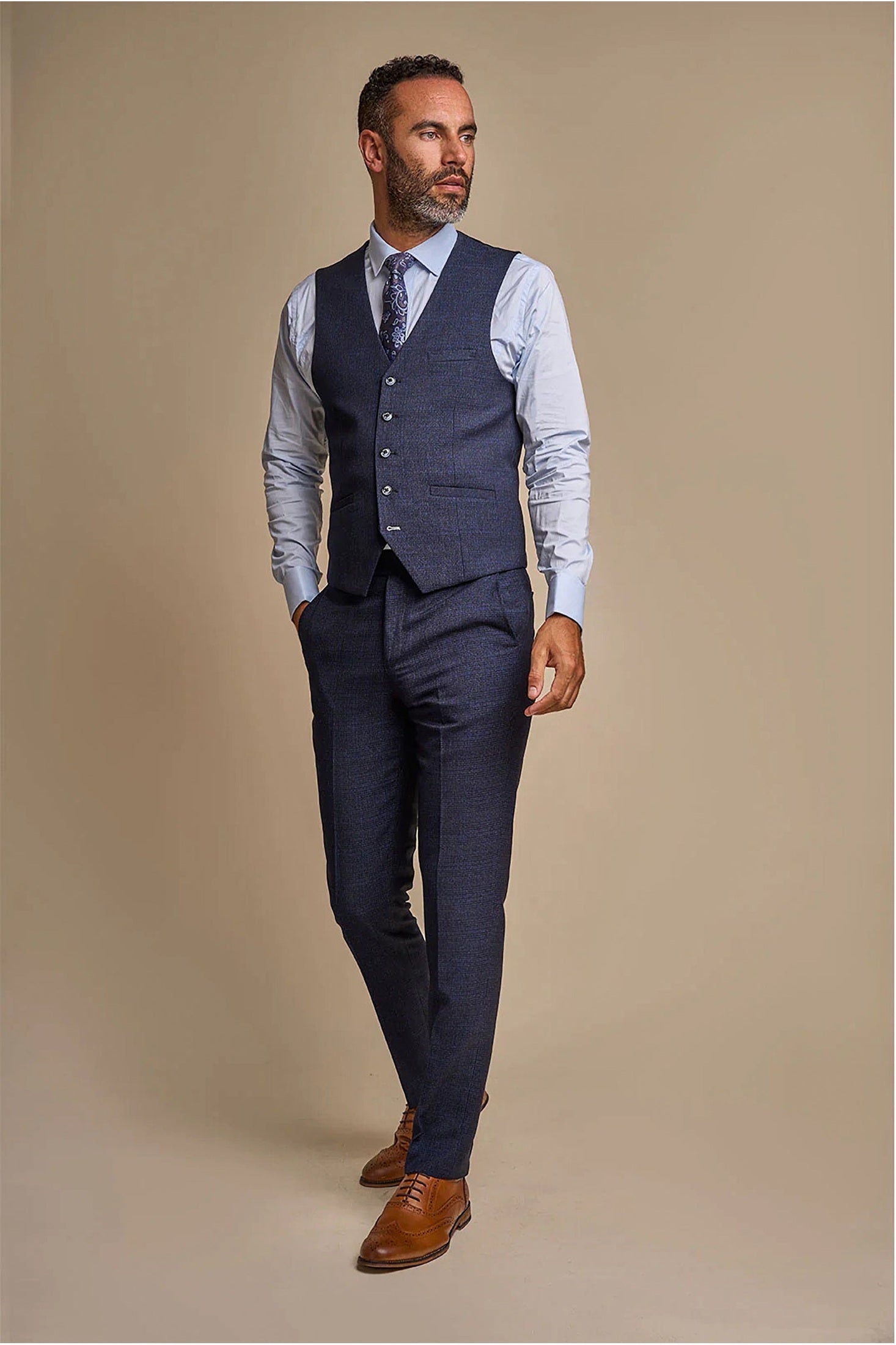CARIDI - NAVY CHECK WAISTCOAT CAVANI