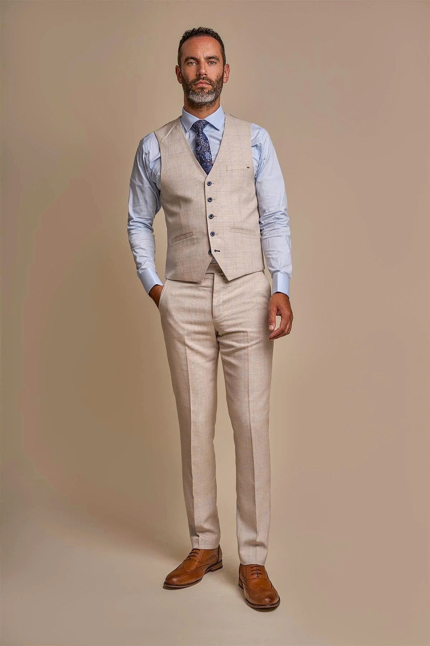 CARIDI - BEIGE CHECK WAISTCOAT CAVANI