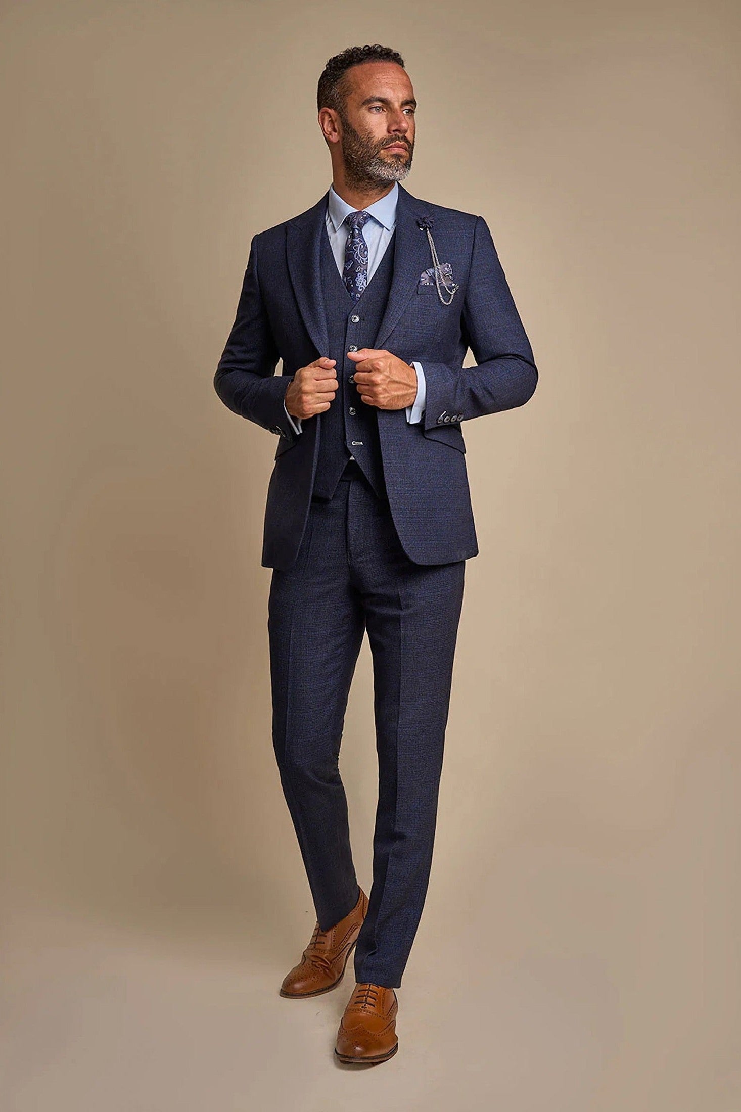MENS CARIDI NAVY THREE PIECE SUIT CAVANI