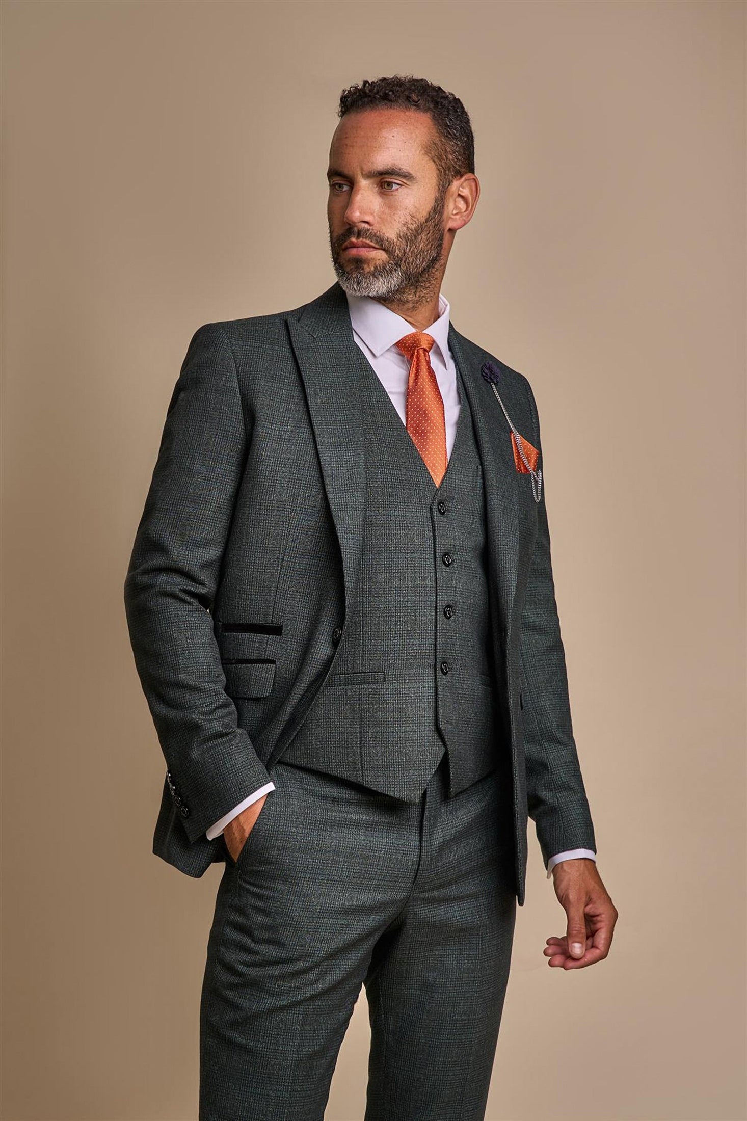 THREE PIECE CARIDI OLIVE CHECK SUIT CAVANI