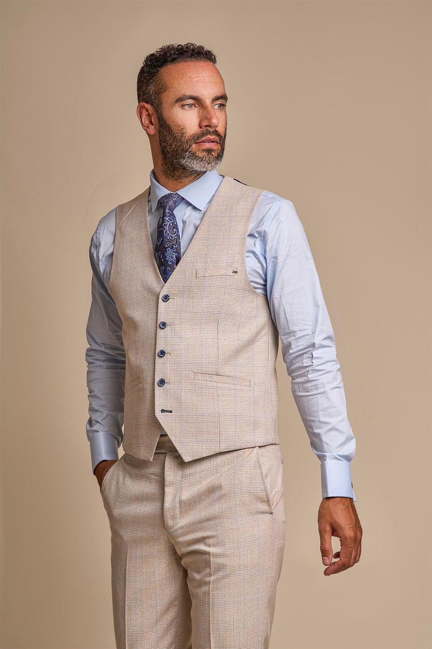 CARIDI - BEIGE CHECK WAISTCOAT CAVANI