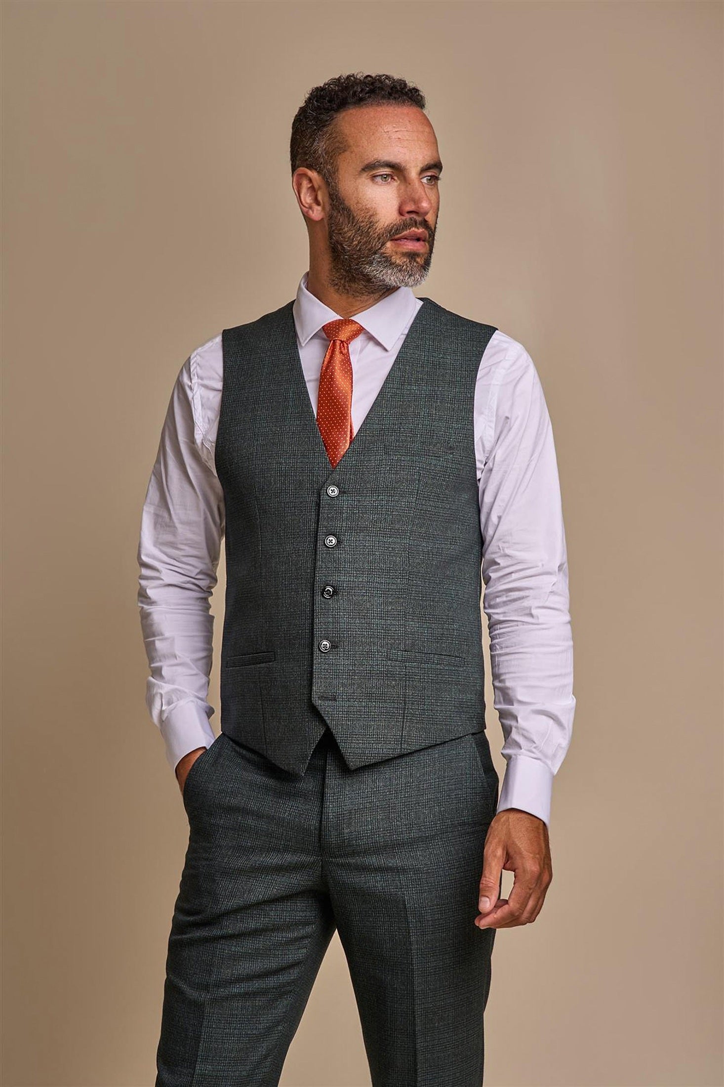 CARIDI SLIM FIT OLIVE WAISTCOAT
