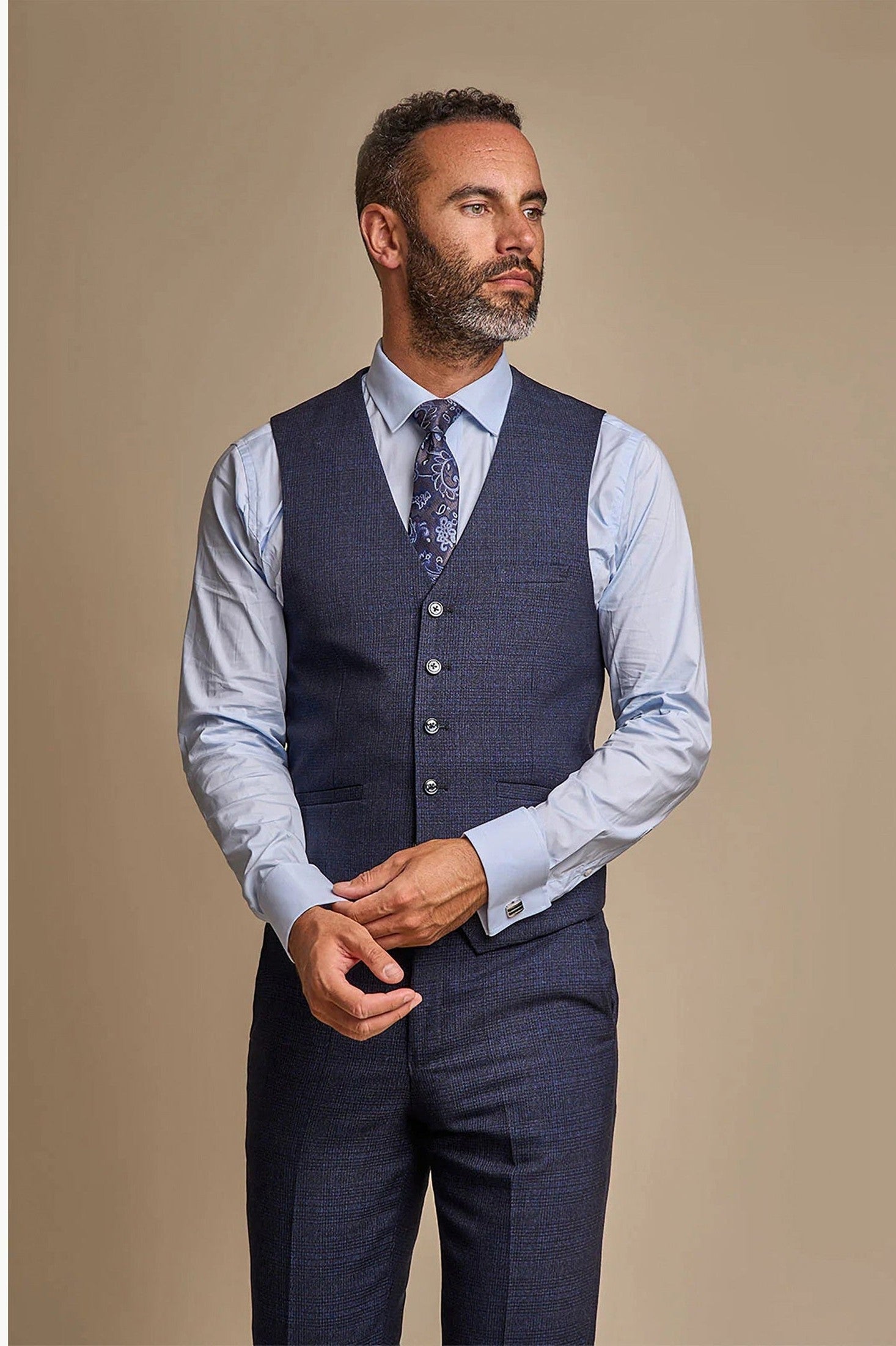 MENS CARIDI NAVY THREE PIECE SUIT CAVANI