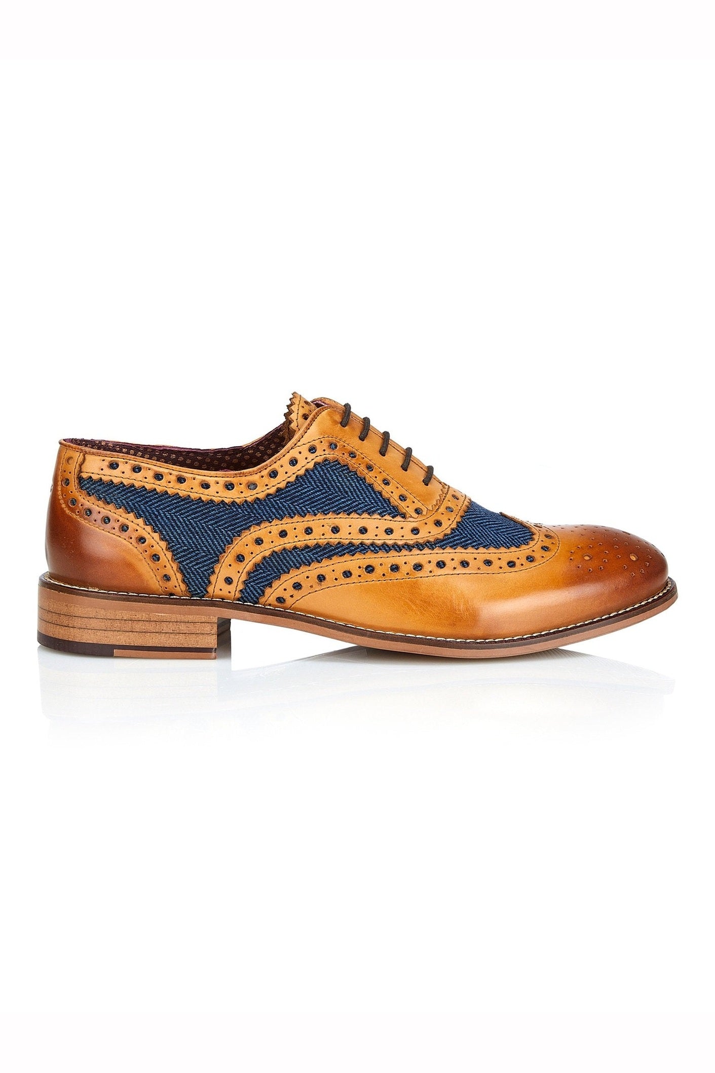 TAN BLUE TWEED OXFORD BROGUES