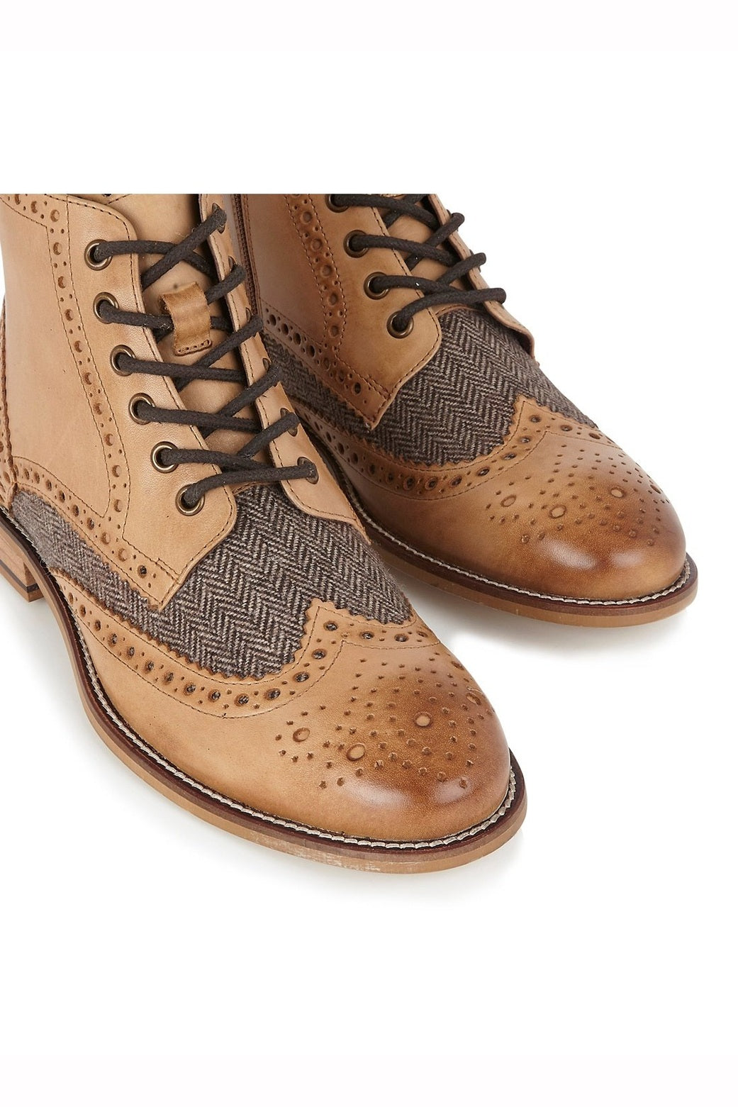 TAN LEATHER BROWN TWEED DERBY BROGUES BOOT