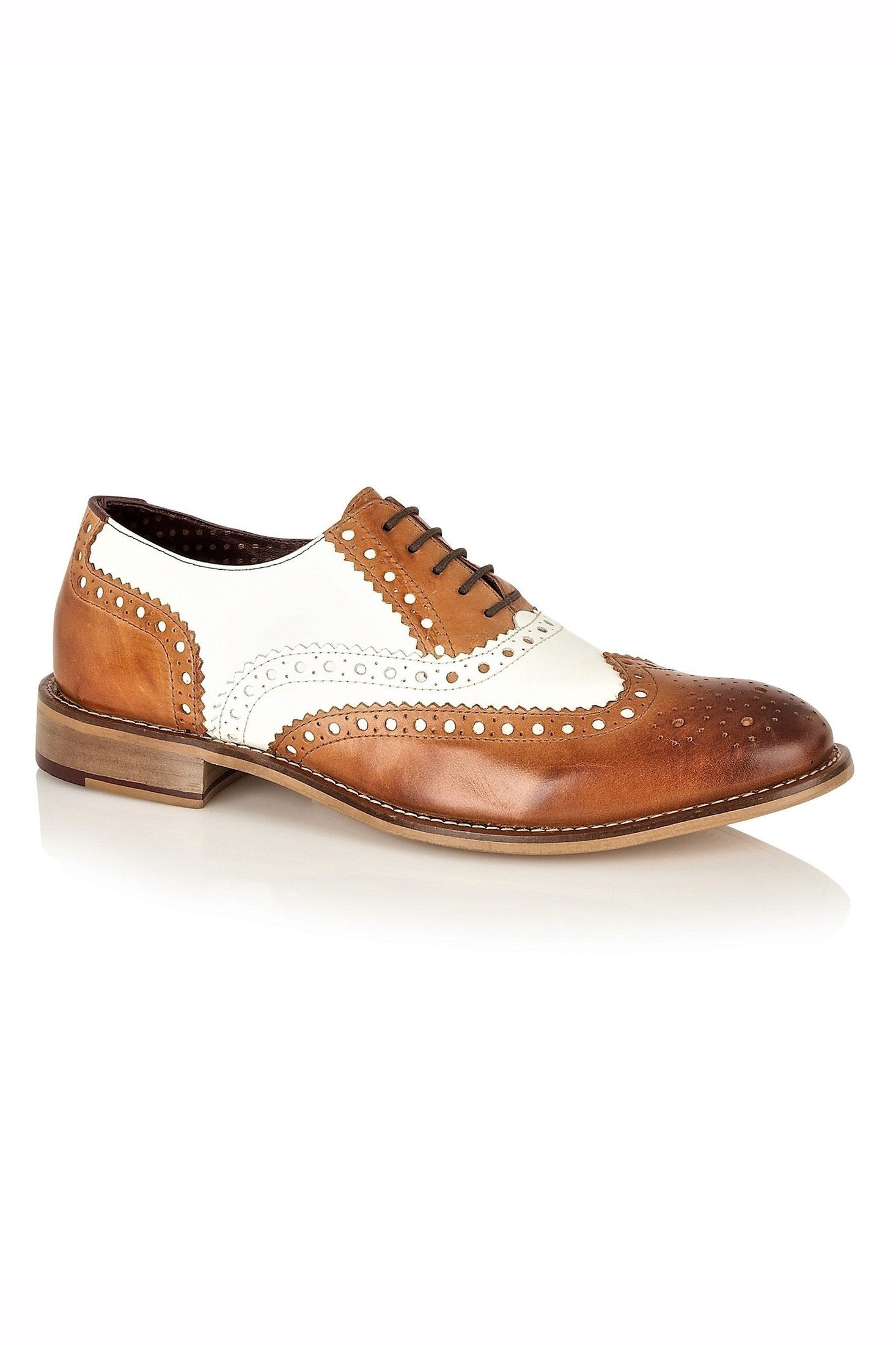 TWO TONE OXFORD BROGUES – TAN & WHITE