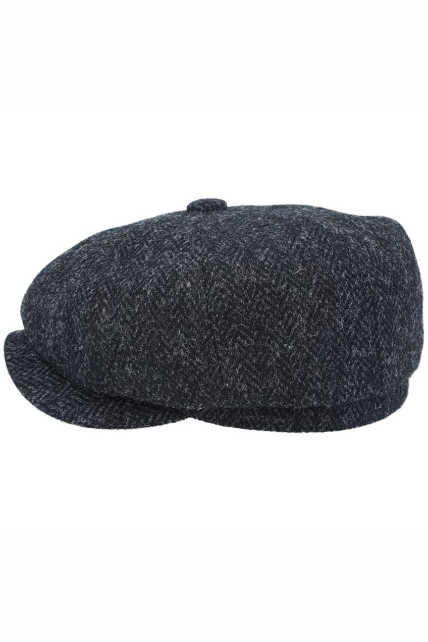 HARRIS TWEED - BLACK PURE WOOL TWEED FLAT CAP