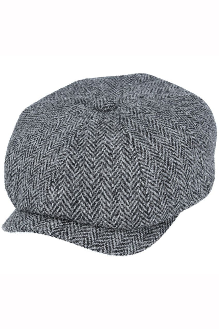 GRAY PURE WOOL TWEED FLAT CAP