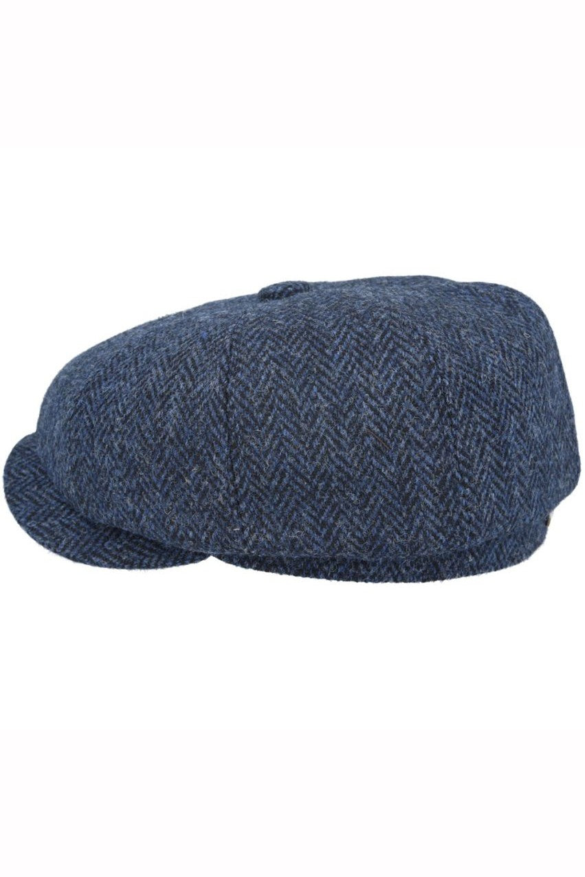 NAVY PURE WOOL TWEED FLAT CAP