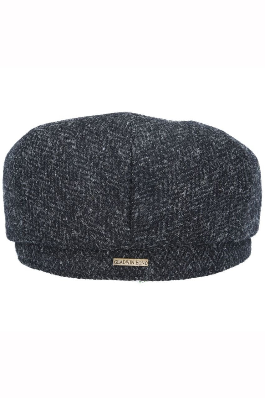 BLACK HERRINGBONE PURE SCOTTISH WOOL FLAT CAP