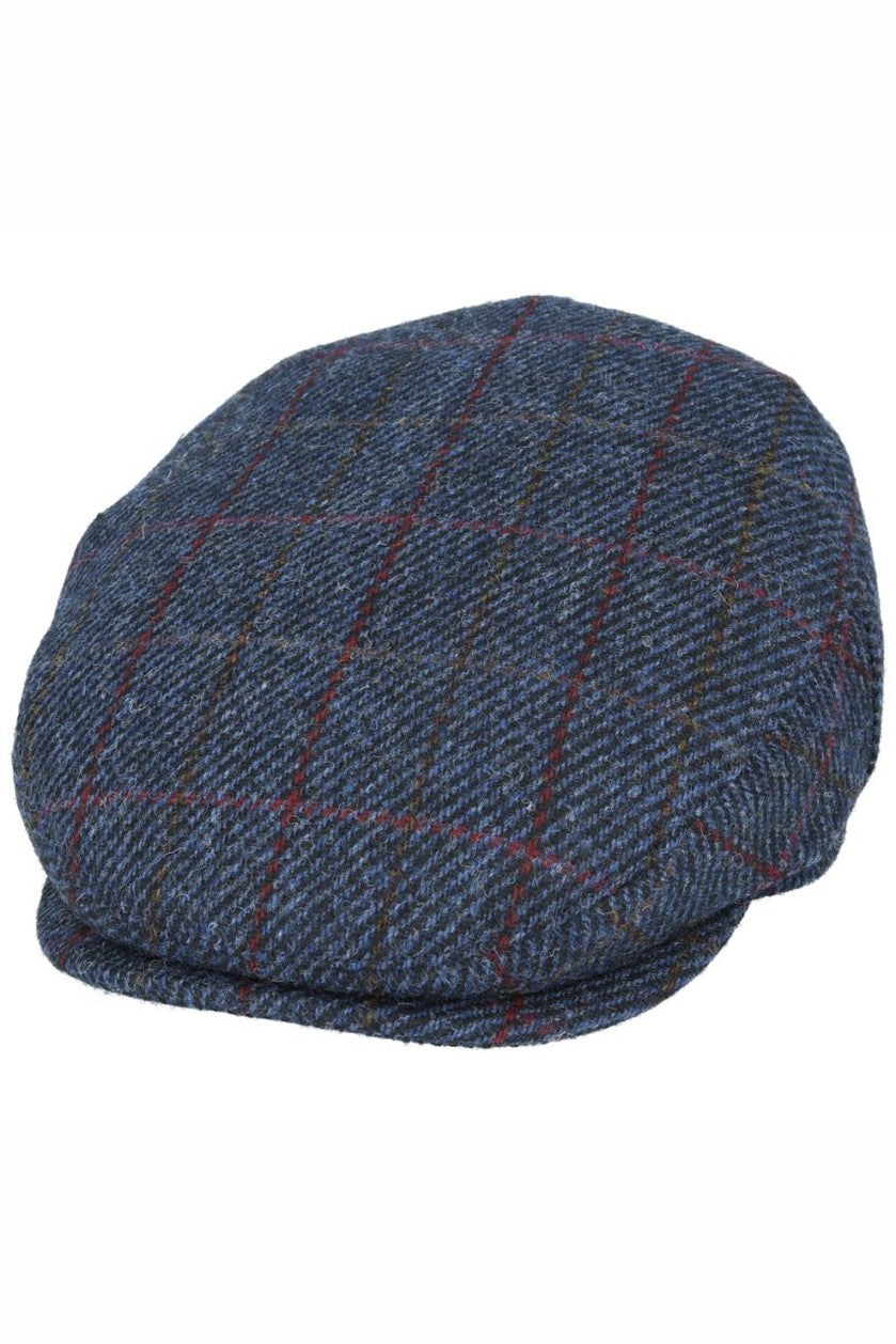 NAVY HERRINGBONE PURE SCOTTISH WOOL FLAT CAP