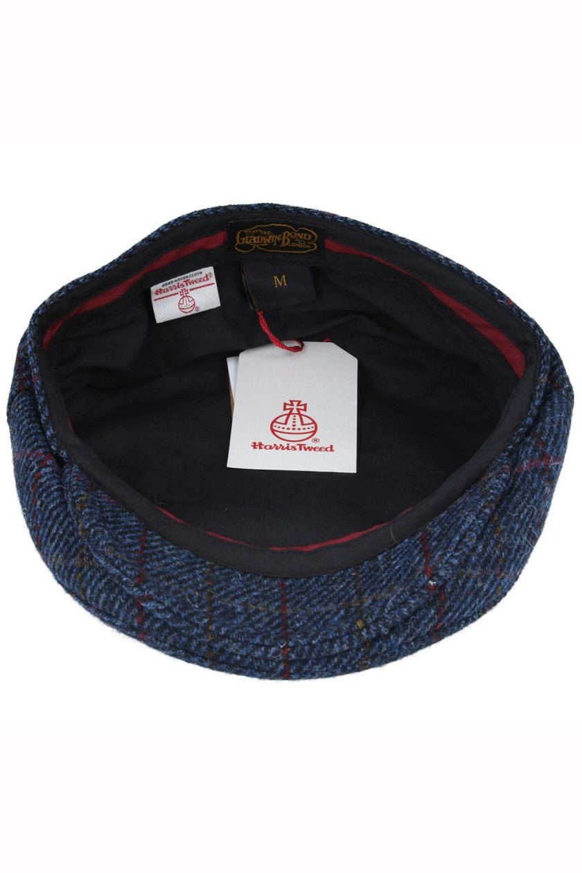 NAVY HERRINGBONE PURE SCOTTISH WOOL FLAT CAP