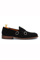 BLACK ITALIAN SUEDE DOUBLE BUCKLE LOAFER