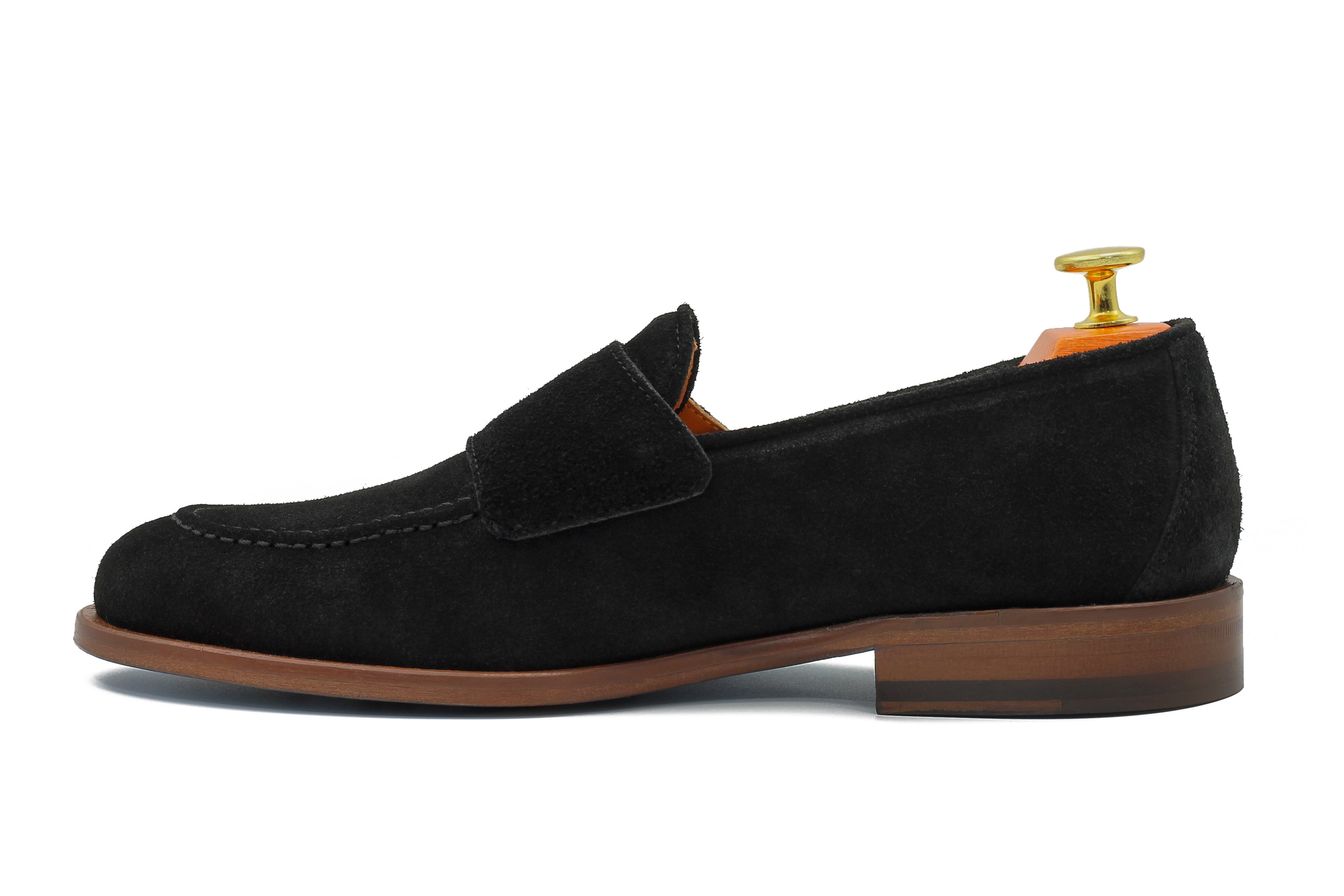 BLACK ITALIAN SUEDE DOUBLE BUCKLE LOAFER