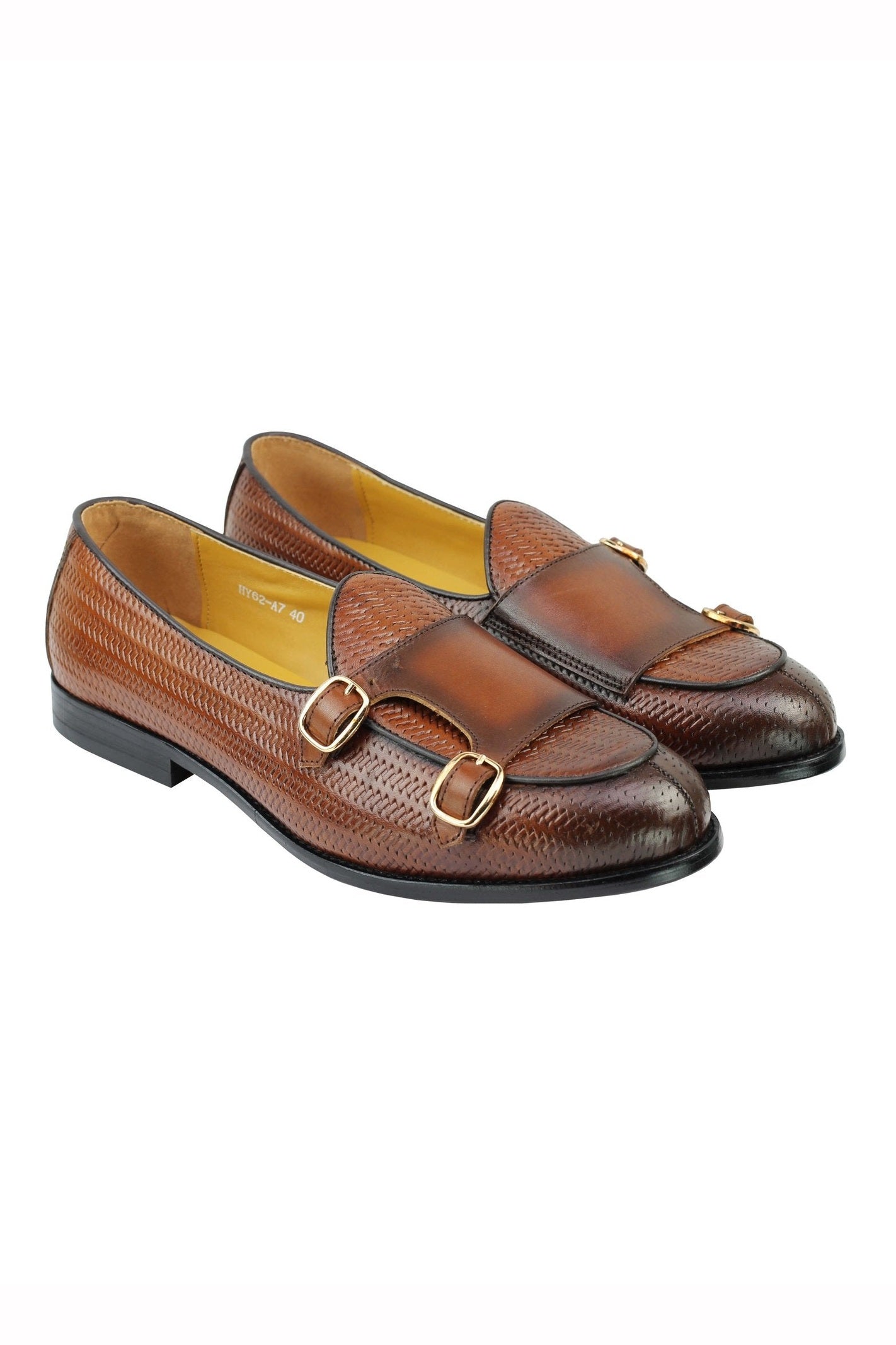 BROWN LEATHER DOUBLE MONK LOAFERS
