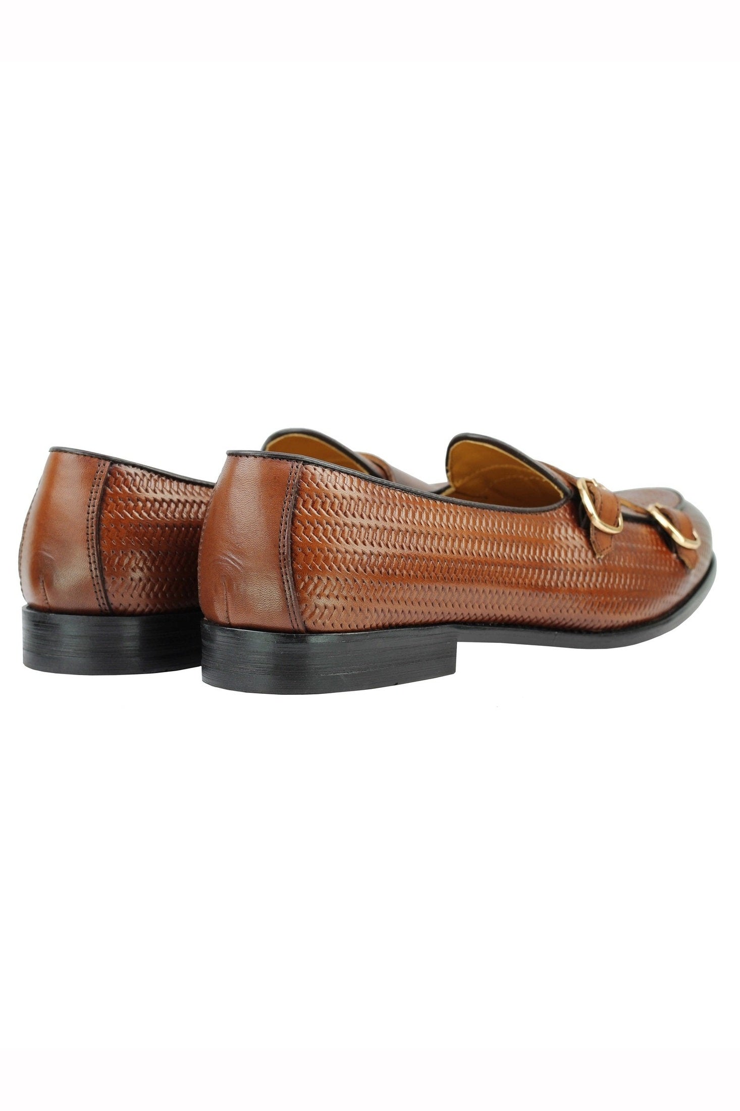 BROWN LEATHER DOUBLE MONK LOAFERS
