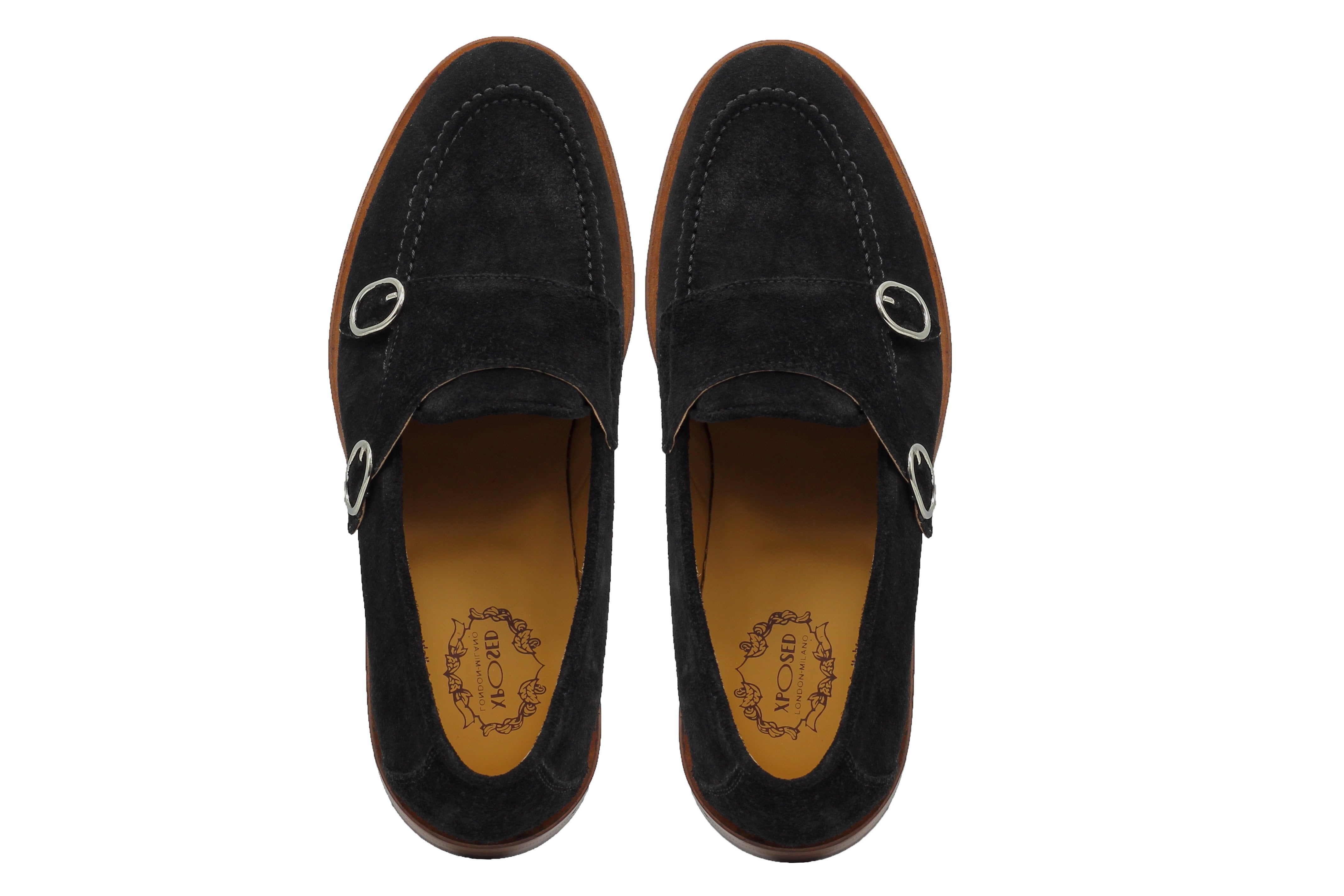 BLACK ITALIAN SUEDE DOUBLE BUCKLE LOAFER