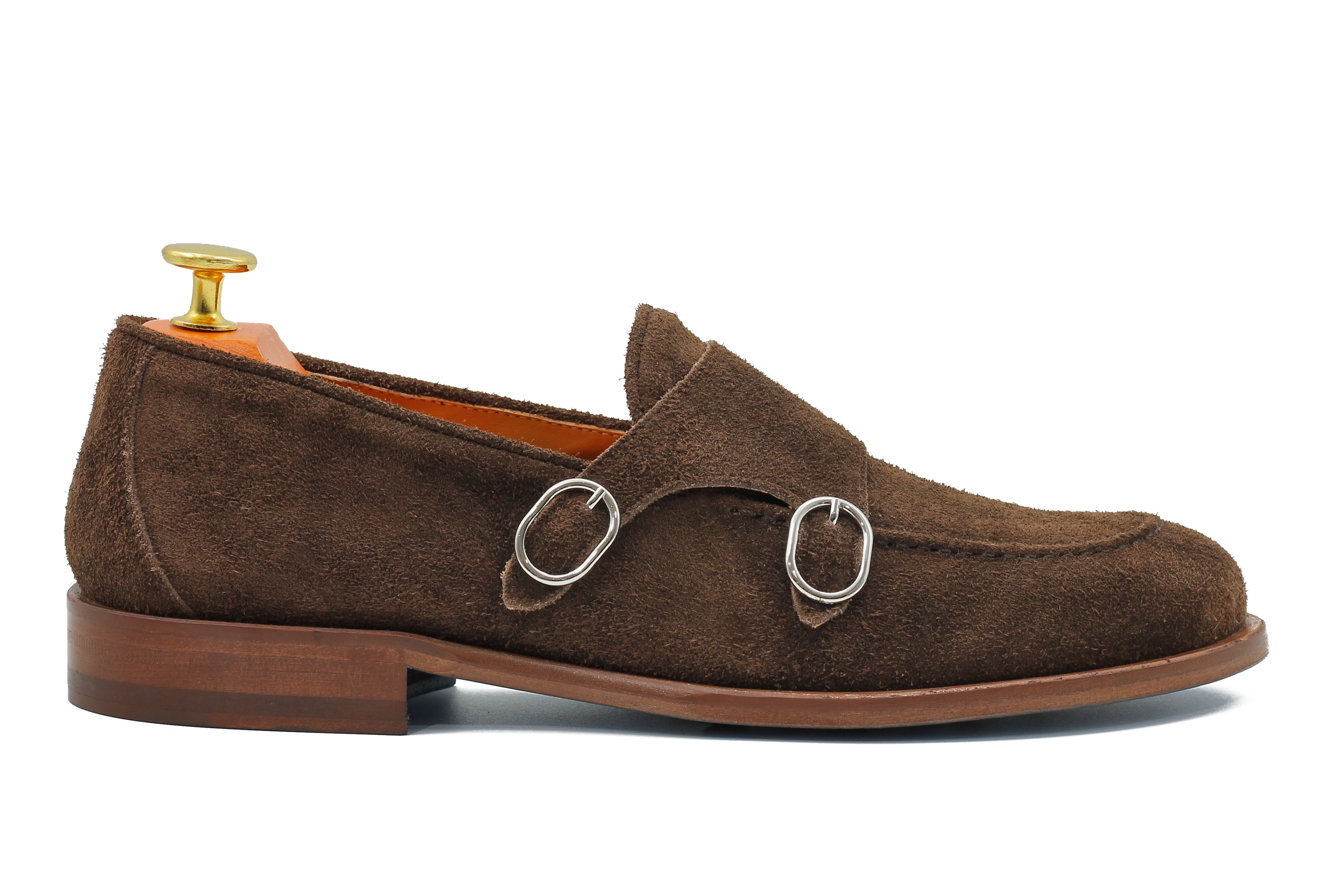 BROWN ITALIAN SUEDE DOUBLE BUCKLE LOAFER