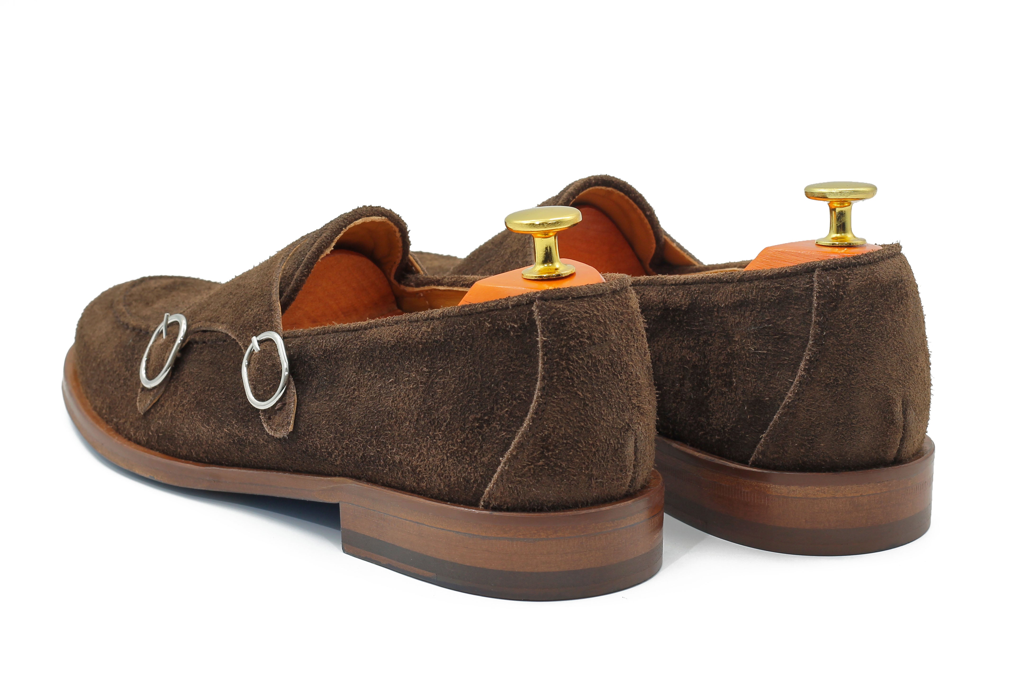 BROWN ITALIAN SUEDE DOUBLE BUCKLE LOAFER
