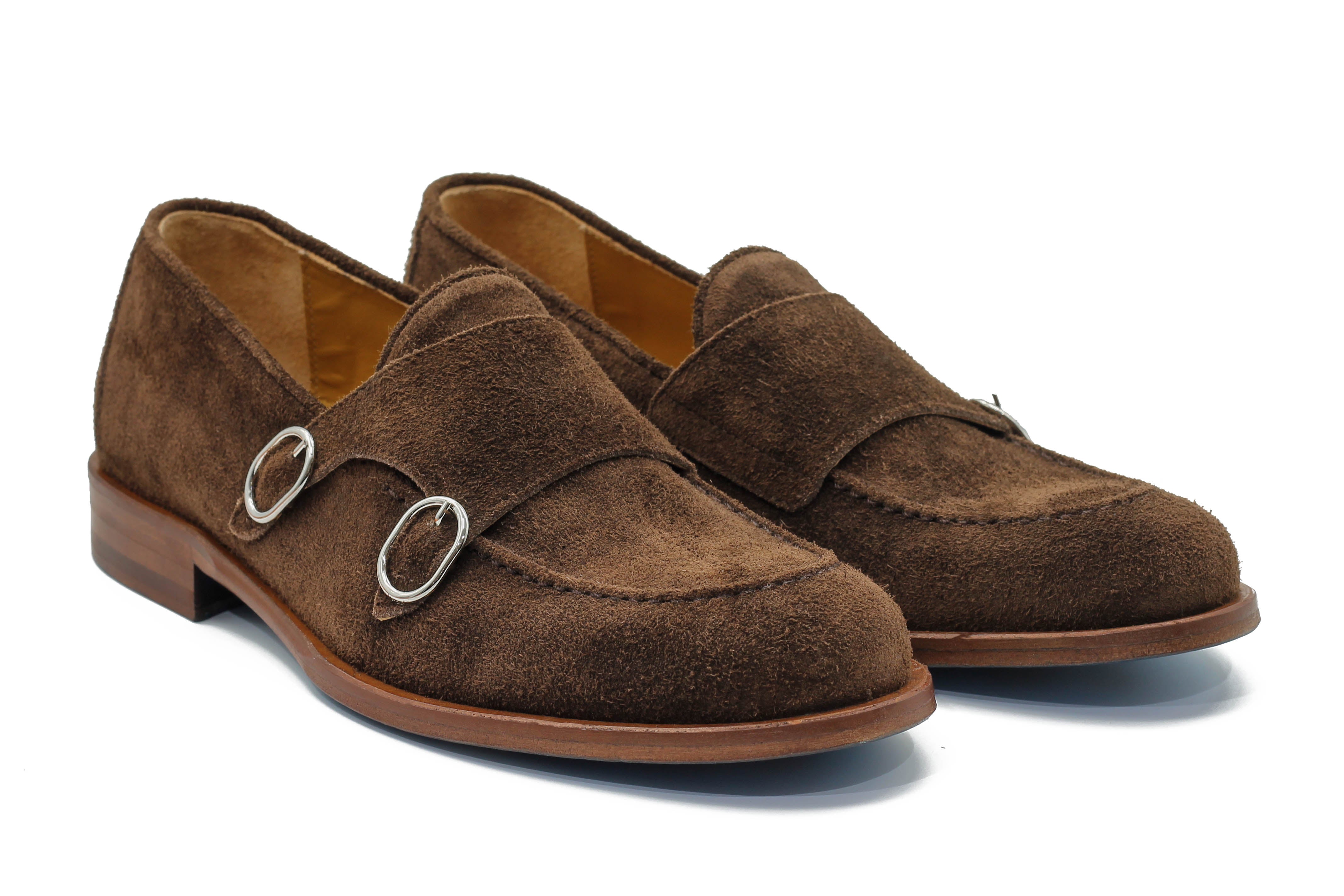 BROWN ITALIAN SUEDE DOUBLE BUCKLE LOAFER
