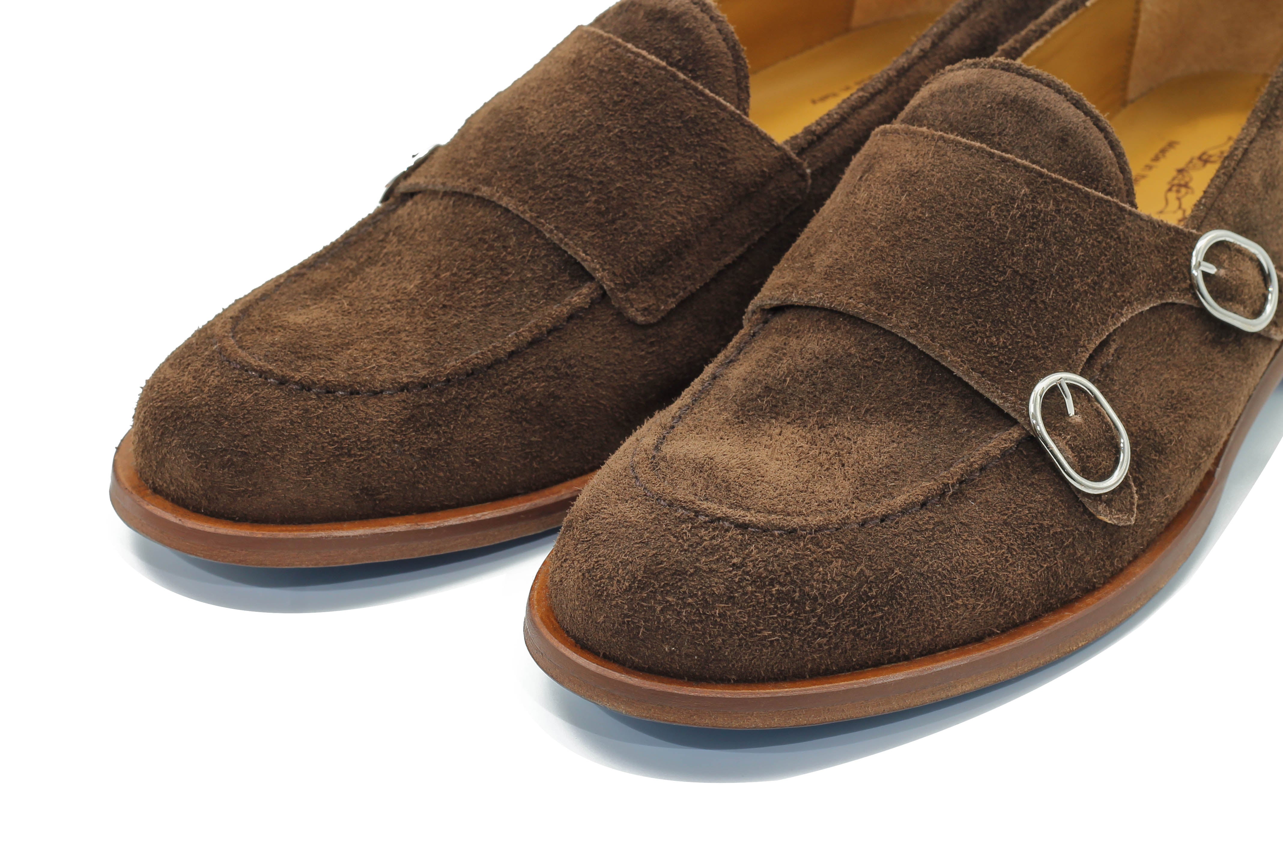 BROWN ITALIAN SUEDE DOUBLE BUCKLE LOAFER