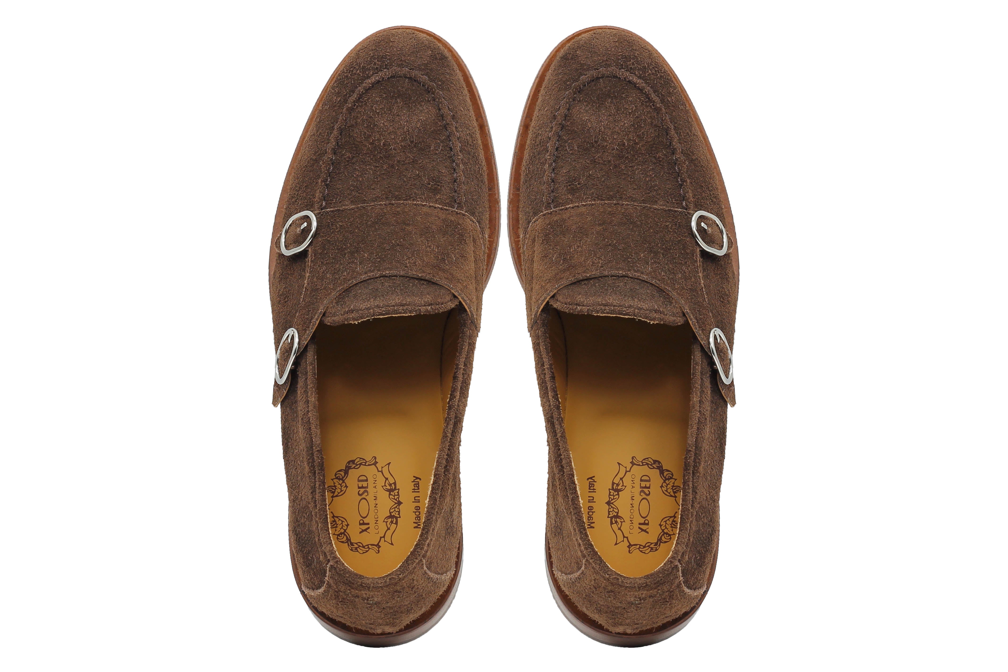 BROWN ITALIAN SUEDE DOUBLE BUCKLE LOAFER