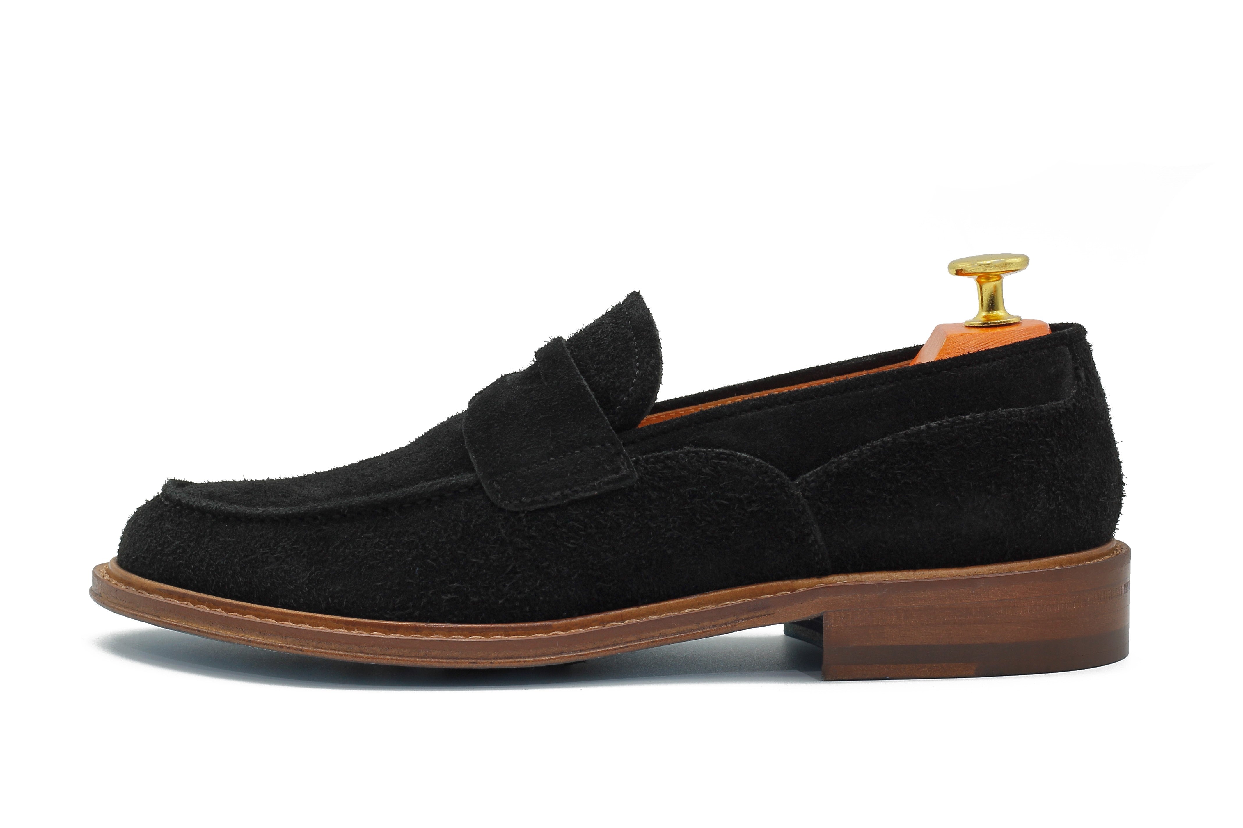 BLACK ITALIAN SUEDE PENNY LOAFER
