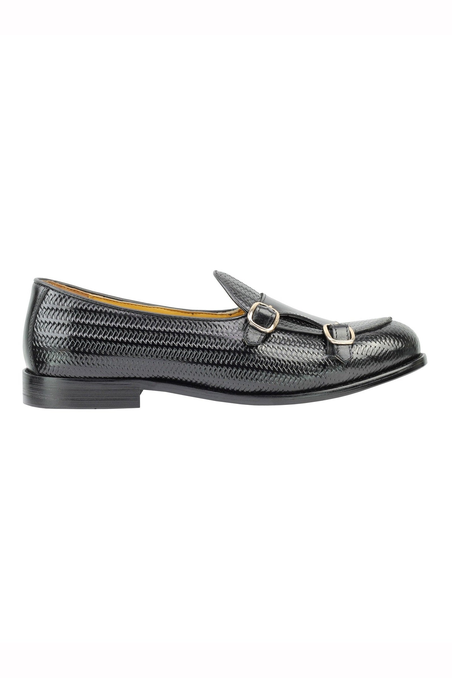 BLACK LEATHER DOUBLE MONK LOAFERS