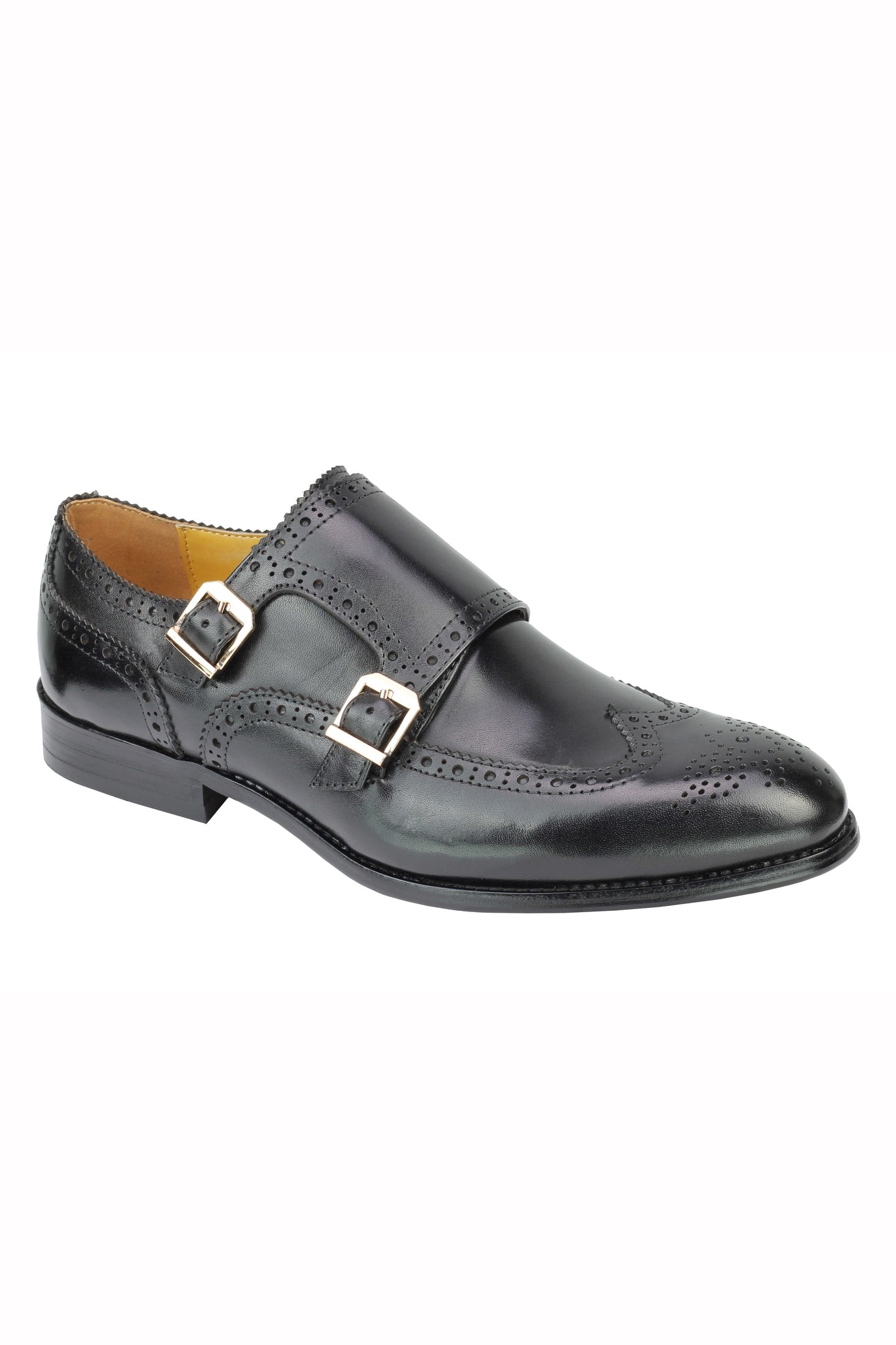 Real Leather Black Brogue Monk Shoes XPOSED London