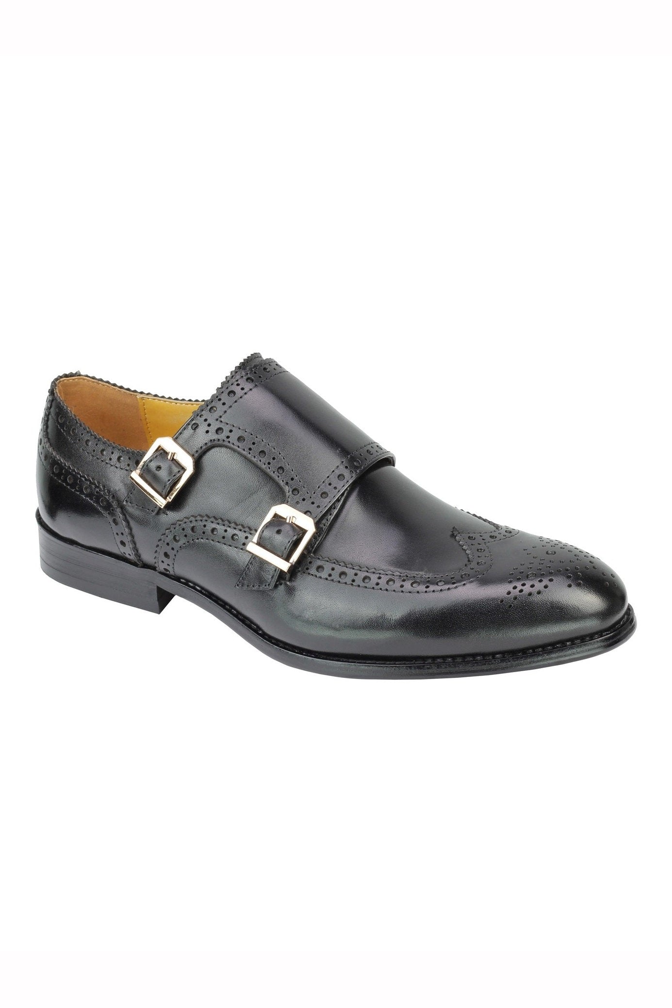 Real Leather Black Brogue Monk Shoes