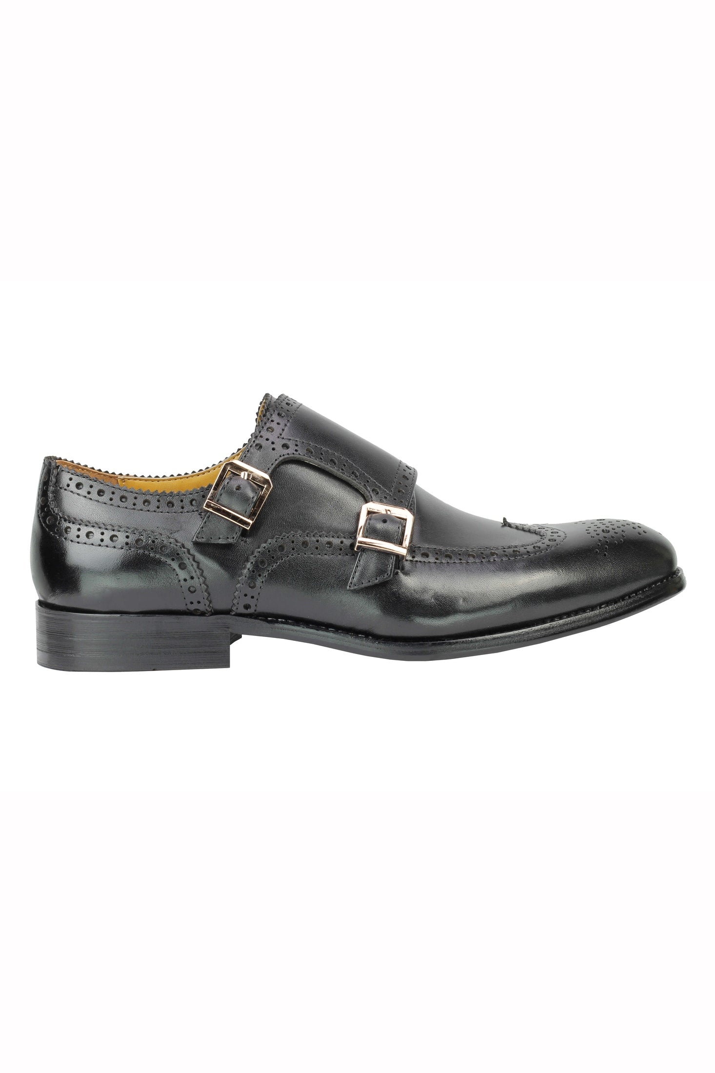 Real Leather Black Brogue Monk Shoes XPOSED London