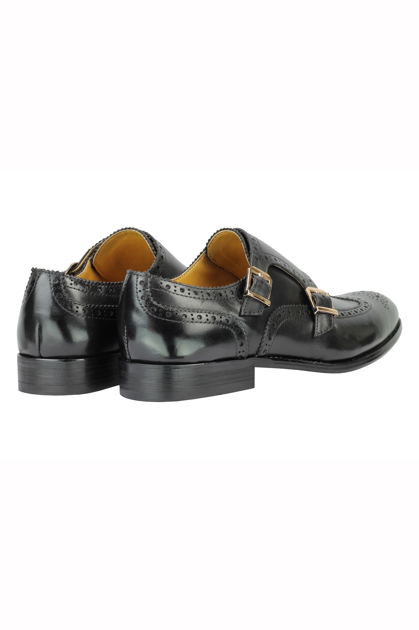 Real Leather Black Brogue Monk Shoes XPOSED London