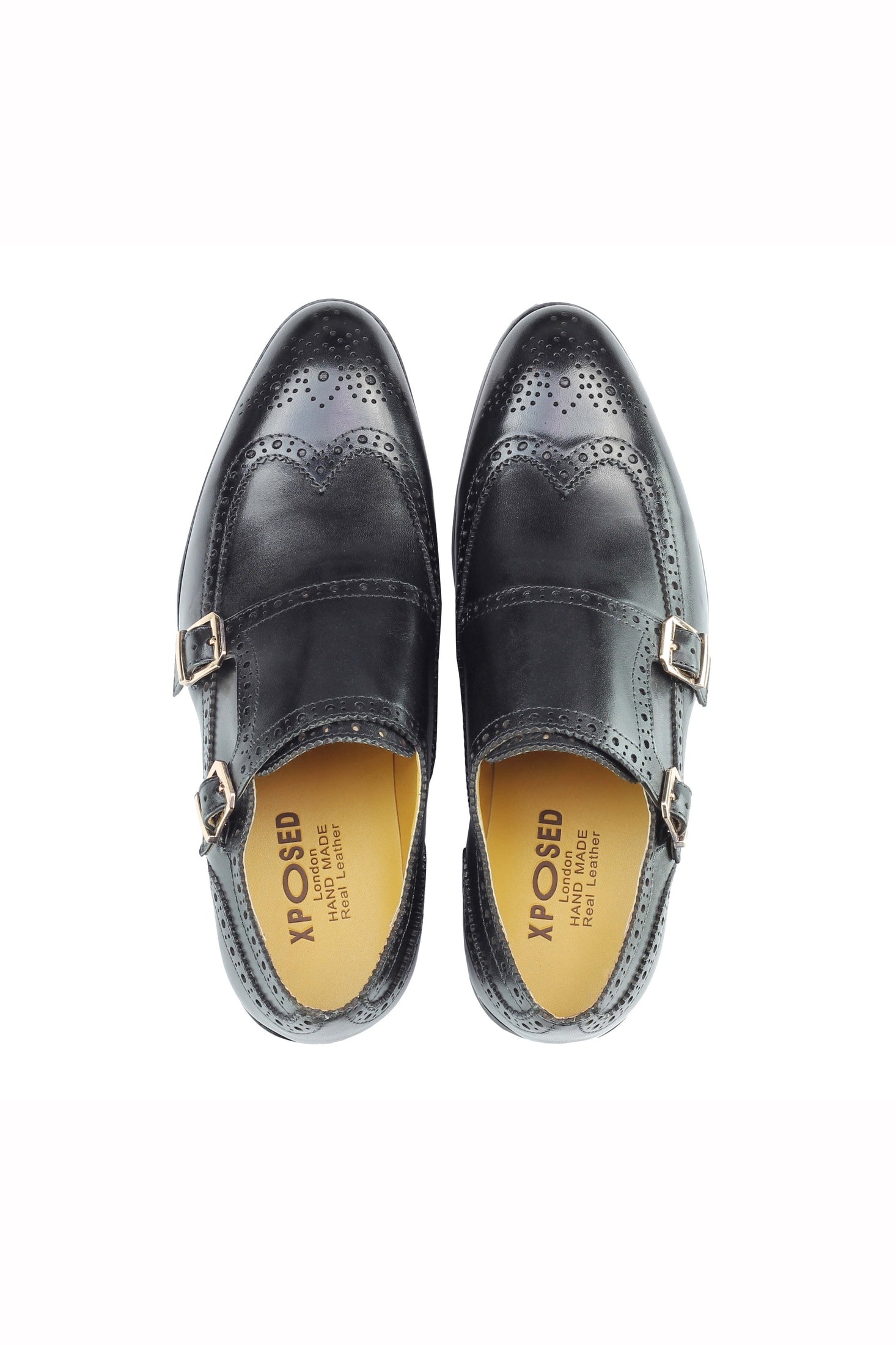 Real Leather Black Brogue Monk Shoes XPOSED London