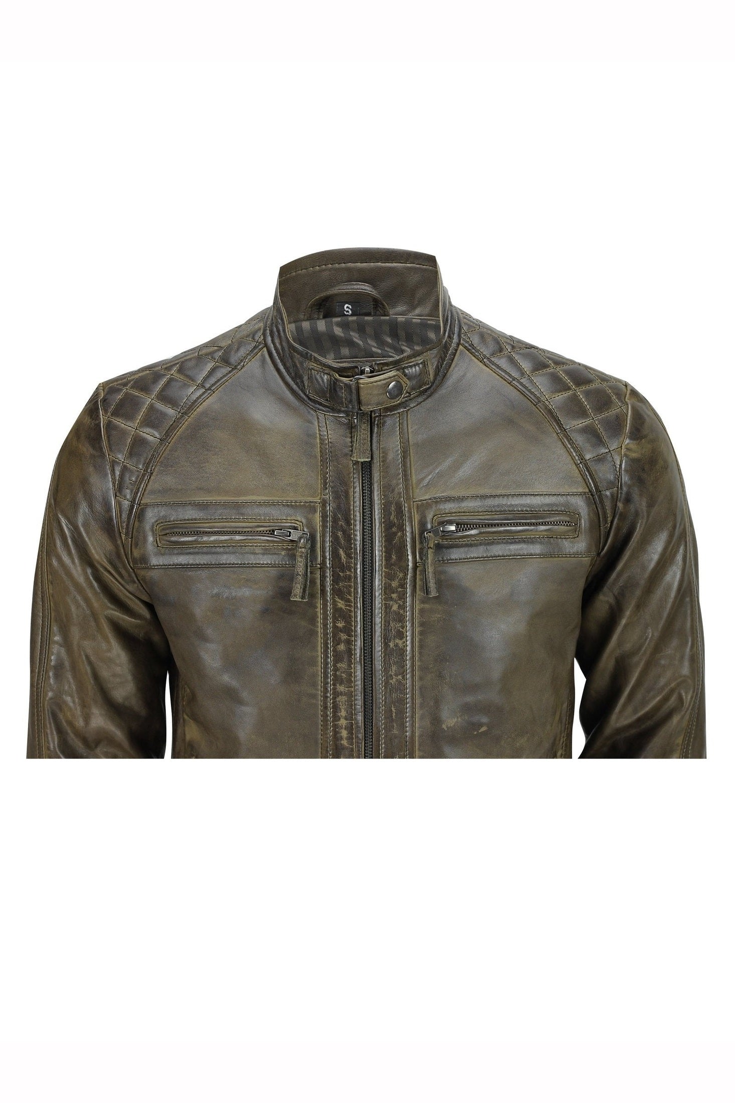 Mens Real Soft Leather Antique Brown Vintage Zipped Smart Casual Biker Jacket
