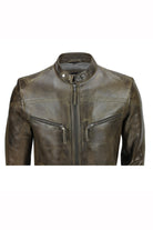 Mens Vintage Real Leather Brown Biker Style Zipped Pockets Casual Fitted Jacket