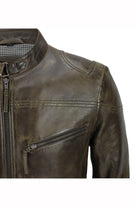 Mens Vintage Real Leather Brown Biker Style Zipped Pockets Casual Fitted Jacket